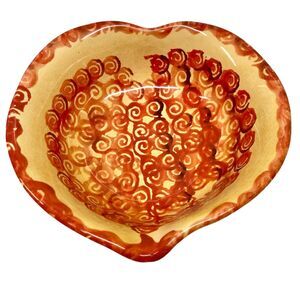 Italica ARS Hand Painted Heart Shaped Pour Spouted Bowl Orange Yellow Italy